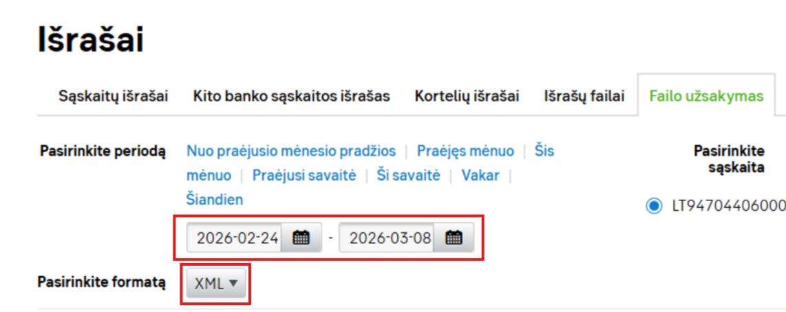 SEB banko išrašas xml formatu